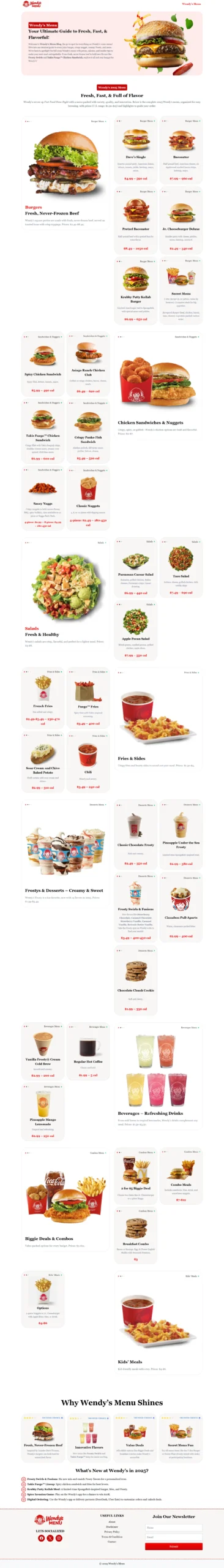 Wendy's Menu Website Design