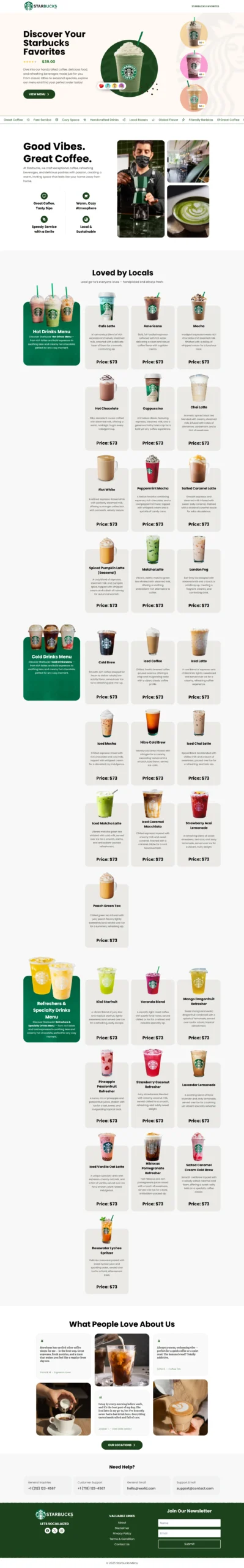 Starbuck's Menu Website